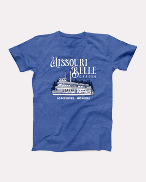 Missouri Belle Casino T-Shirt, flat lay, Heather True Royal