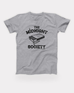 The Midnight Society T-Shirt in Athletic Heather, flat lay on grey