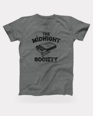 The Midnight Society T-Shirt in Deep Heather, flat lay on grey
