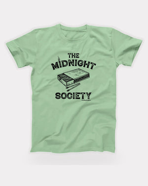 The Midnight Society T-Shirt in Mint, flat lay on grey