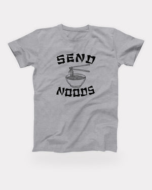 Send Noods T-Shirt in Athletic Heather, flat lay on grey
