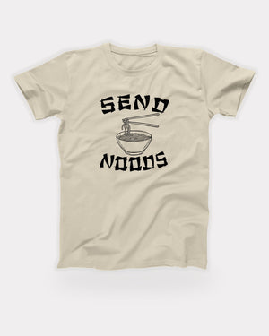 Send Noods T-Shirt in Soft Cream, flat lay on grey