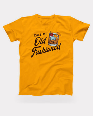 Call Me Old Fashioned T-Shirt in Gold, flat lay on grey