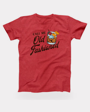 Call Me Old Fashioned T-Shirt in Heather Red, flat lay on grey