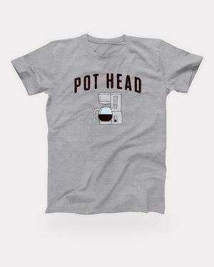 Pot Head T-Shirt in Athletic Heather, flat lay on grey