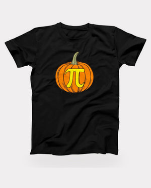 Pumpkin Pi T-Shirt in Black, flat lay on grey