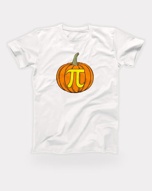 Pumpkin Pi T-Shirt in White, flat lay on grey