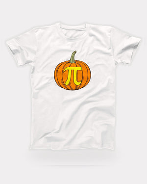 Pumpkin Pi T-Shirt in White, flat lay on grey