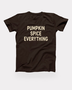 Pumpkin Spice Everything T-Shirt in Brown, flat lay on grey