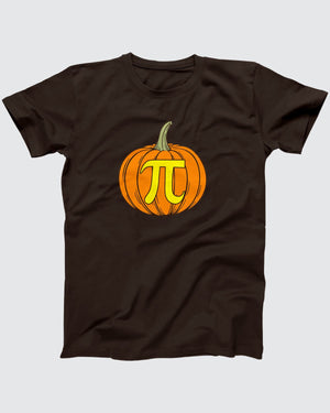 Pumpkin Pi t-shirt in Brown, flat lay on grey