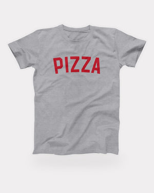 Pizza T-Shirt in Athletic Heather, flat lay on grey