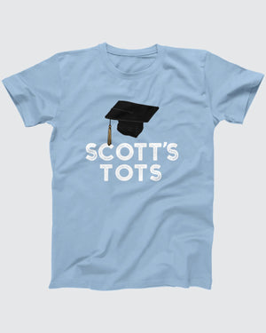 Scott's Tots T-Shirt, flat lay on grey