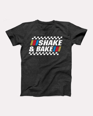 Shake and Bake T-Shirt, flat lay on grey