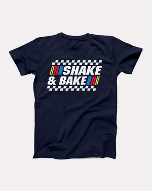 Shake and Bake T-Shirt, flat lay, Navy