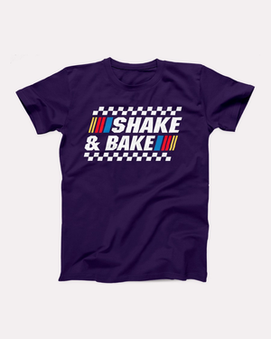 Shake and Bake T-Shirt, flat lay, Team Purple