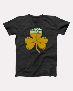 Shamrock Beer T-Shirt, flat lay, Dark Grey Heather