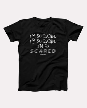 I'm So Excited T-Shirt, flat lay on grey