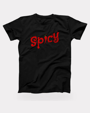 Spicy T-Shirt in Black, flat lay on grey