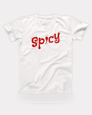 Spicy T-Shirt in White, flat lay on grey