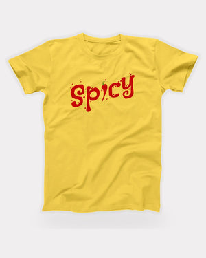 Spicy T-Shirt in Yellow, flat lay on grey