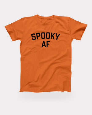 Spooky AF T-Shirt in Orange, flat lay on grey
