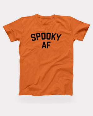Spooky AF T-Shirt in Orange, flat lay on grey