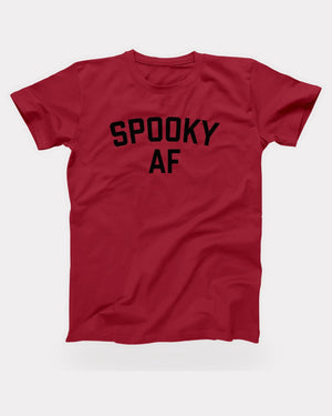 Spooky AF T-Shirt in Red, flat lay on grey