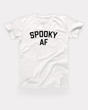 Spooky AF T-Shirt in White, flat lay on grey