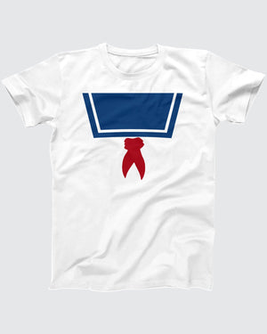 Stay Puft Marshmallow Man T-Shirt, flat lay on grey