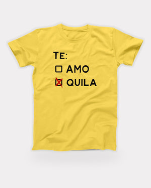Te Amo Tequila T-Shirt in Yellow, flat lay on grey
