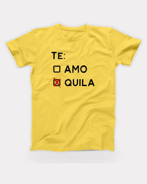 Te Amo Tequila T-Shirt in Yellow, flat lay on grey