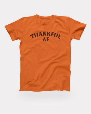 Thankful AF T-Shirt in Orange, flat lay on grey