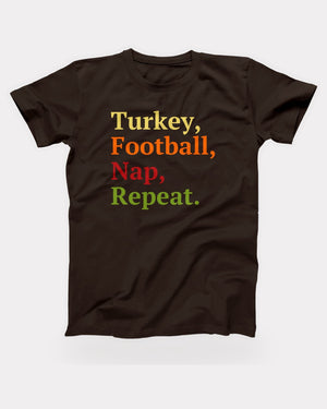 Turkey, Football, Nap, Repeat T-Shirt in Brown, flat lay on grey