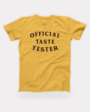 Official Taste Tester T-Shirt in Maize Yellow, flat lay on grey