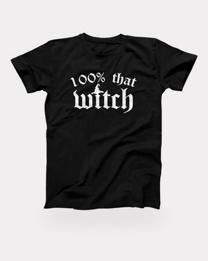 100% That Witch T-Shirt in Black, flat lay on grey