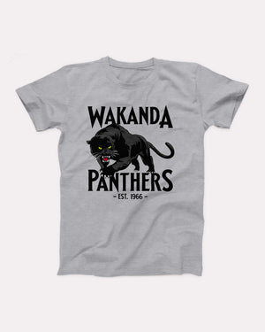Wakanda Panthers T-Shirt, flat lay on grey