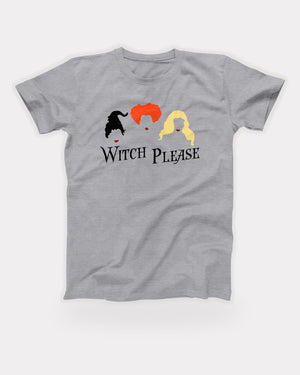 Witch Please T-Shirt in Athletic Heather, flat lay on grey