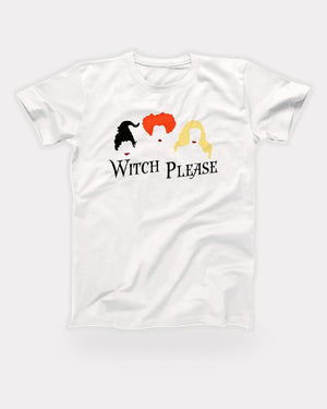 Witch Please T-Shirt in White, flat lay on grey