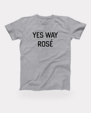 Yes Way Rosé T-Shirt in Athletic Heather, flat lay on grey