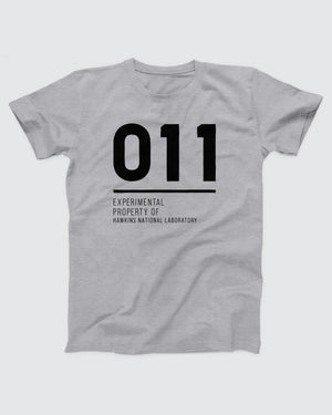 011 Experimental Property T-Shirt, flat lay on grey