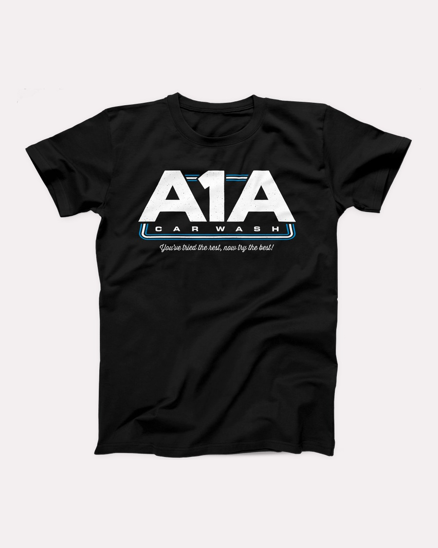 A1A Car Wash T-Shirt, flat lay, Black