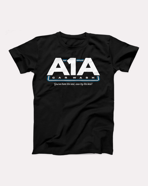 A1A Car Wash T-Shirt, flat lay, Black