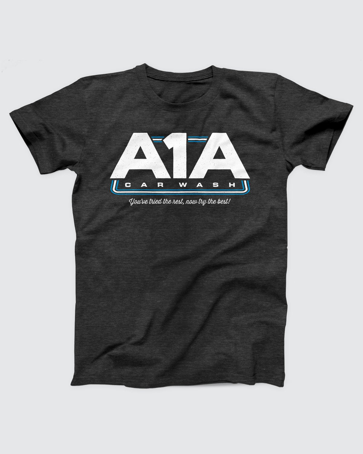 A1A Car Wash T-Shirt, flat lay on grey
