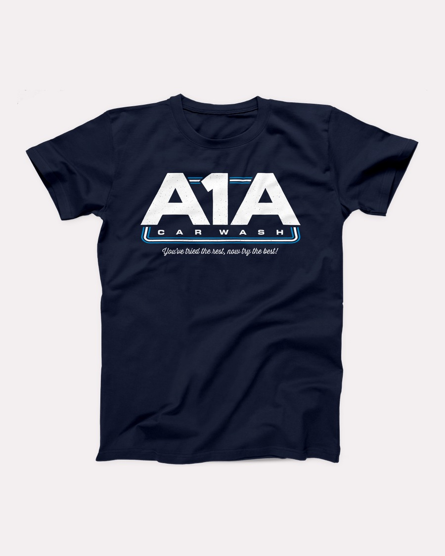 A1A Car Wash T-Shirt, flat lay, Navy