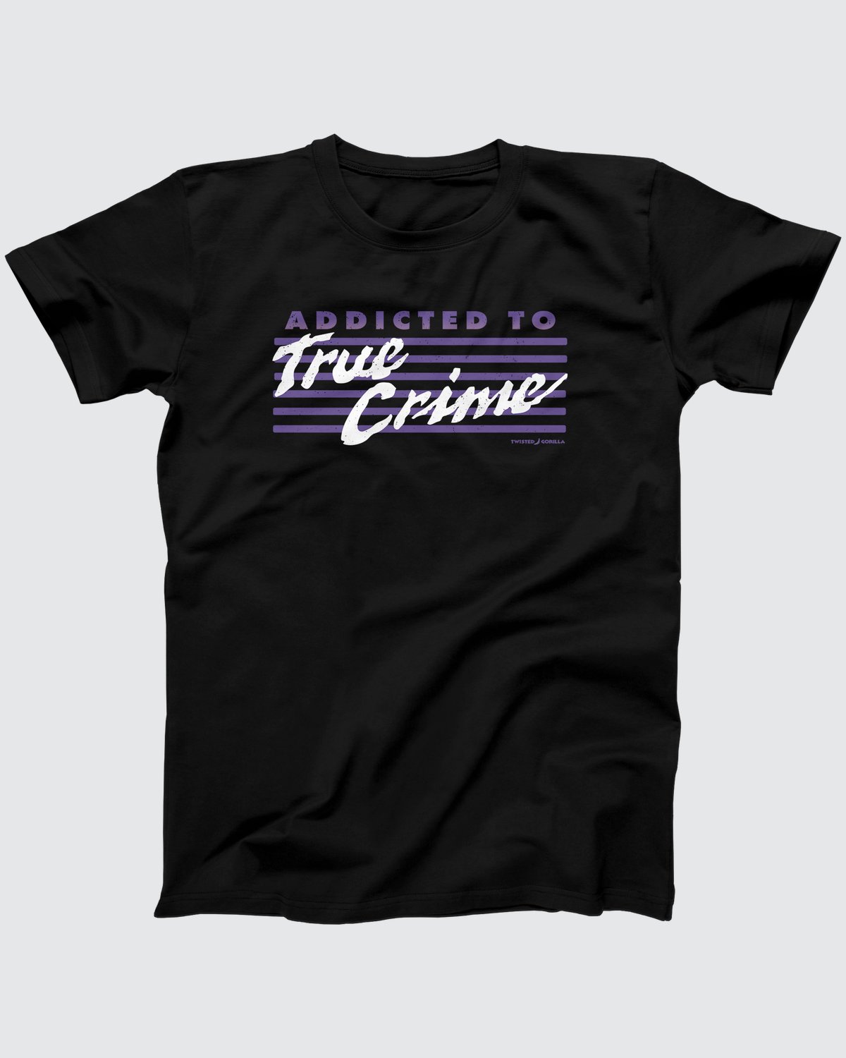 Addicted to True Crime Sweatshirt, flat lay on grey