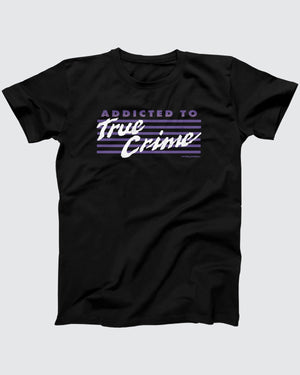 Addicted to True Crime Sweatshirt, flat lay on grey