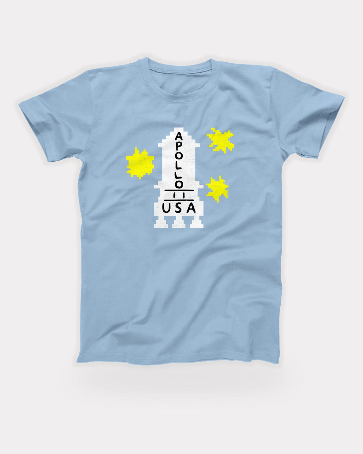 Apollo 11 Sweater T-Shirt in Baby Blue, flat lay on grey