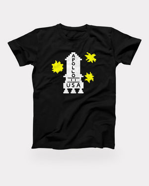 Apollo 11 Sweater T-Shirt in Black, flat lay on grey