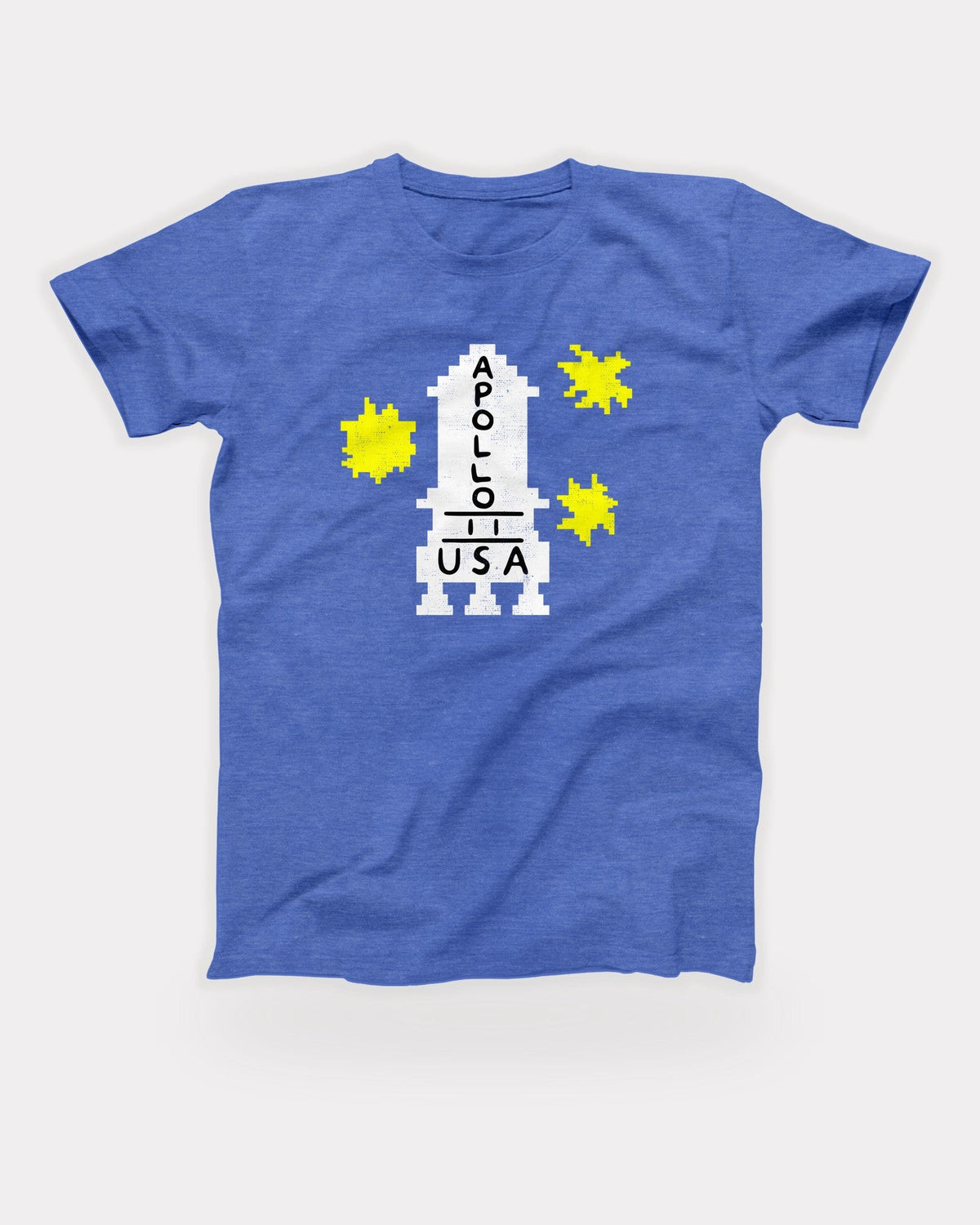 Apollo 11 Sweater T-Shirt in Heather Columbia Blue, flat lay on grey