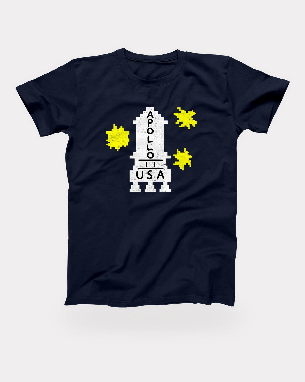 Apollo 11 Sweater T-Shirt in Navy, flat lay on grey